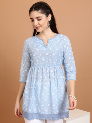Vishudh Women Solid Ethnic Dress Kurta(Light Blue, White)