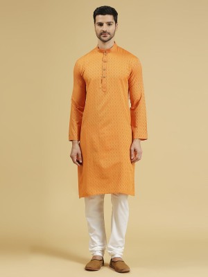 Rajubhai Hargovindas Men Woven Design Straight Kurta(Orange)