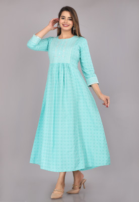 NANAK FEB Women Printed Anarkali Kurta(Light Blue)