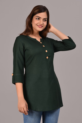 AMGonline Women Solid Straight Kurta(Dark Green)