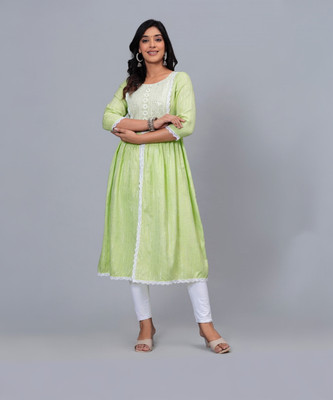 CHOLKI Women Colorblock A-line Kurta(Green)