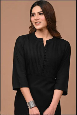 Prsky Women Solid Straight Kurta(Black)