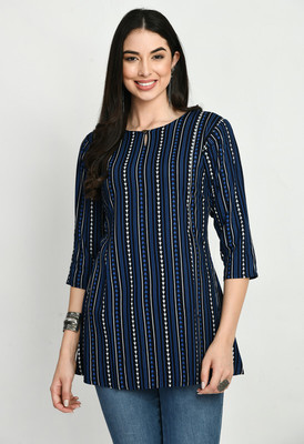 HERE&NOW Women Self Design Straight Kurta(Dark Blue)