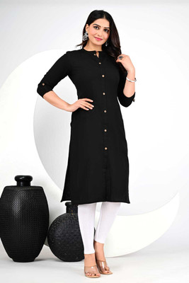 PRABHARTH Women Solid Flared Kurta(Black)