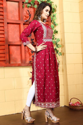 BDREE Women Printed A-line Kurta(Maroon)