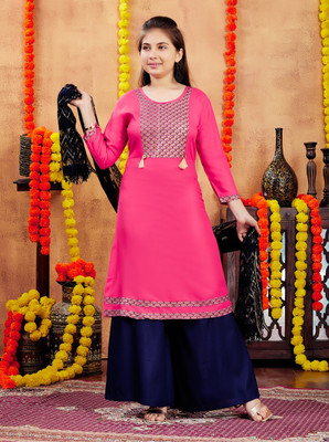 SANGARIA Girls Printed A-line Kurta(Red)
