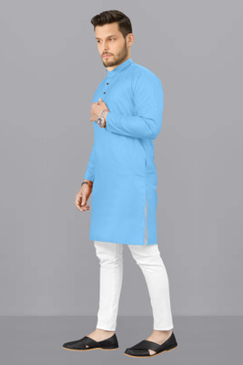 kanha creation Men Solid Straight Kurta(Light Blue)