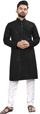 JENJEE FASHION Men Embellished Straight Kurta(Black)
