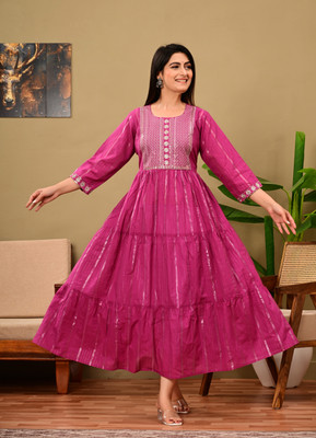 DSS FASHION Women Embroidered Anarkali Kurta(Pink)
