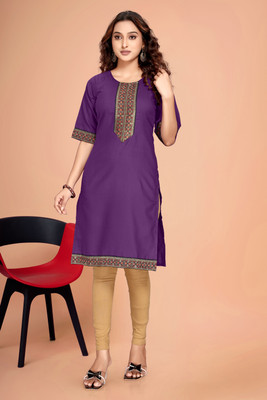 shivam fashion hub Women Embroidered Straight Kurta(Purple)