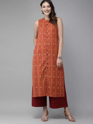 Lamba Creations Women Printed Straight Kurta(Brown)