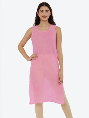 FAWOMENT Women Solid Straight Kurta(Pink)