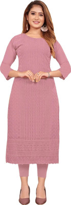 KAYRAAH FASHION Women Chikan Embroidery Straight Kurta(Pink)