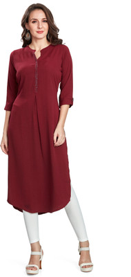 Nioni Women Solid Straight Kurta(Maroon)