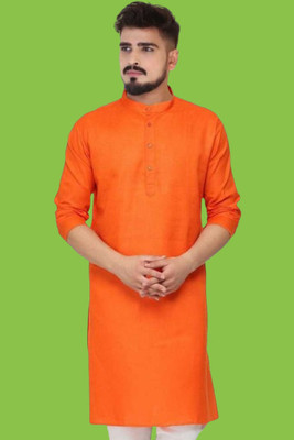 Tezys Men Solid Straight Kurta(Orange)