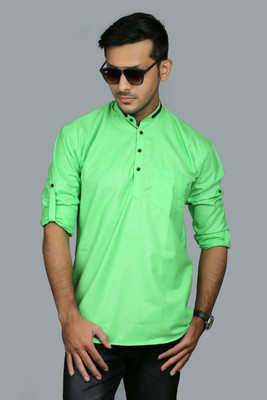 SPOQUE Men Solid Straight Kurta(Green)