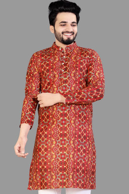 IMAGO Men Printed Straight Kurta(Maroon)