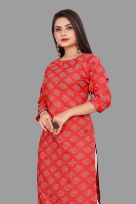 AKK Enterprise Women Printed Straight Kurta(Red, White)