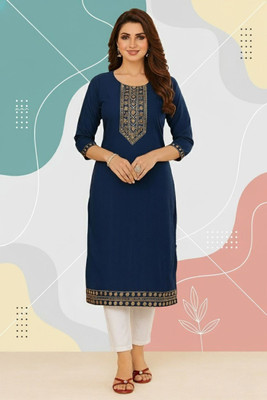 NoveTrends Women Embroidered A-line Kurta(Blue)