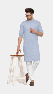 HouseOfCommon Men Solid A-line Kurta(Grey)
