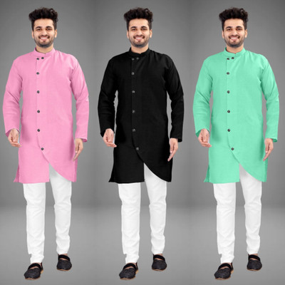 DIAMOND CLUSTER Men Self Design Trail Cut Kurta(Multicolor)