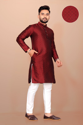 Hari Creation Men Solid, Self Design Ethnic Dress Kurta(Red)