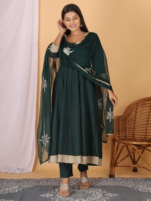 Safoora Creation Women Embroidered Anarkali Kurta(Green)