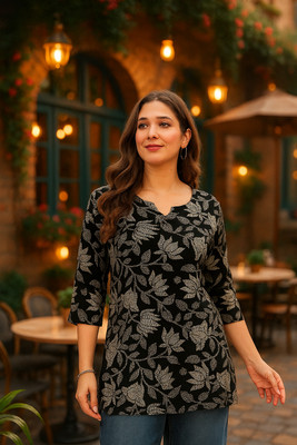 Zyla Women Printed Straight Kurta(Black)