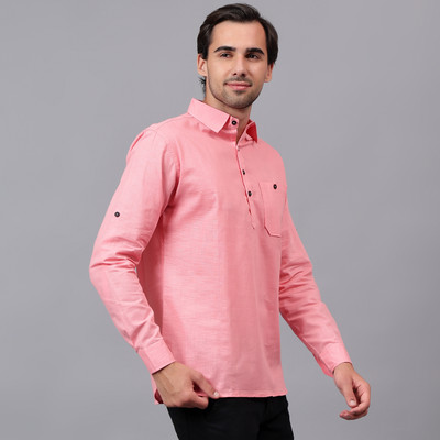 FireFish Men Solid A-line Kurta(Pink)