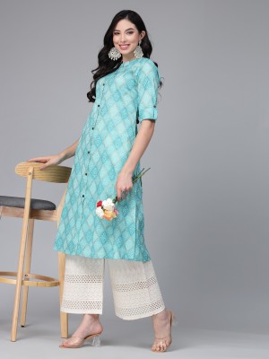 Stylum Women Bandhani Straight Kurta(Light Blue)