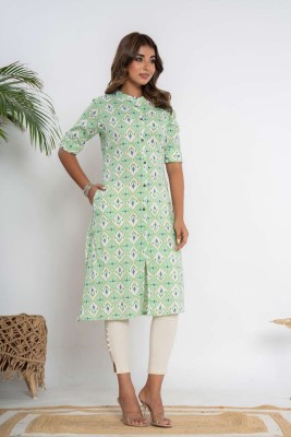 HEARTLOOM Women Printed Straight Kurta(Light Green)