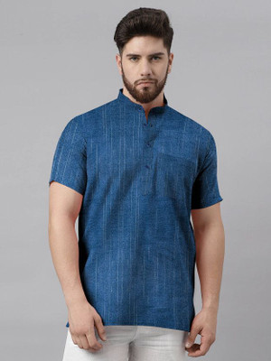 MK WORLD Men Solid Straight Kurta(Blue)