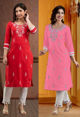 SISTO Women Chikan Embroidery A-line Kurta(Multicolor)