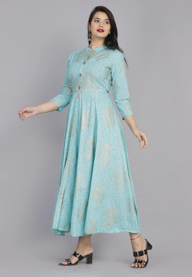 Women Touch Women Printed Anarkali Kurta(Brown)