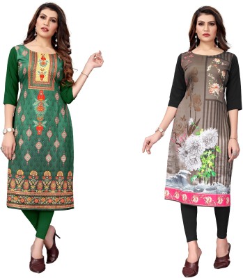 Sanskruti Fashion Women Printed A-line Kurta(Green, Multicolor)