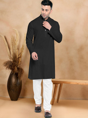 UDANI ENTERPRISES Men Solid Straight Kurta(Black)