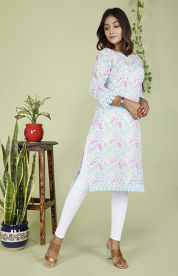 SN FASHION CRAFTS Women Printed Straight Kurta(Beige)