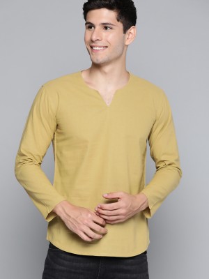 HERE&NOW Solid Men V Neck Brown T-Shirt