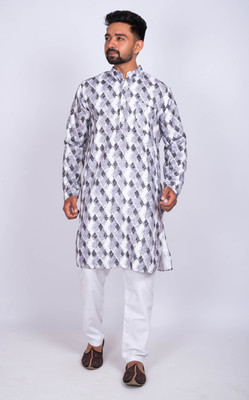 KAISERMEN Men Printed Straight Kurta(Grey)