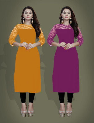 maaheshvi Women Self Design Straight Kurta(Purple)