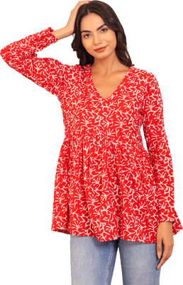 LabelAdrija Women Block Print Flared Kurta(Red)