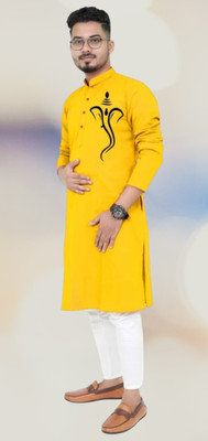 Biswas Fab Men Printed Straight Kurta(Yellow)