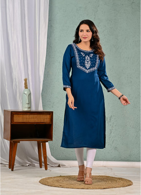 Ramkudi Women Embellished A-line Kurta(Blue)
