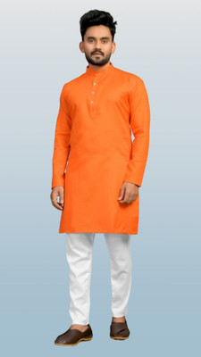 Vastr Men Solid Straight Kurta(Orange)