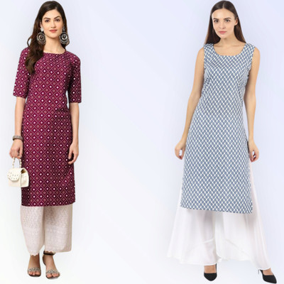 KAUTAQI Women Printed Straight Kurta(Multicolor)