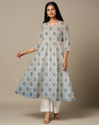 World of Mystery Women Floral Print Anarkali Kurta(Blue)