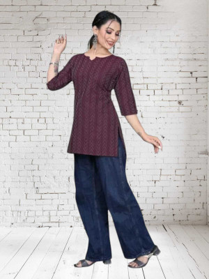 Db Fashion Cl Women Printed Flared Kurta(Maroon)