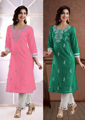 SISTO Women Chikan Embroidery A-line Kurta(Multicolor)