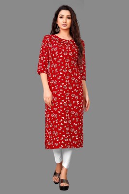 FABTOWNS Women Printed Straight Kurta(Red)