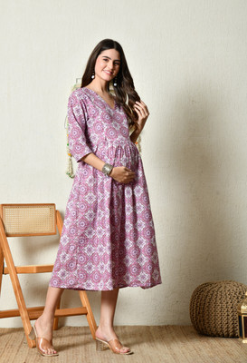 Silakiva Women Paisley, Printed Anarkali Kurta(Purple)